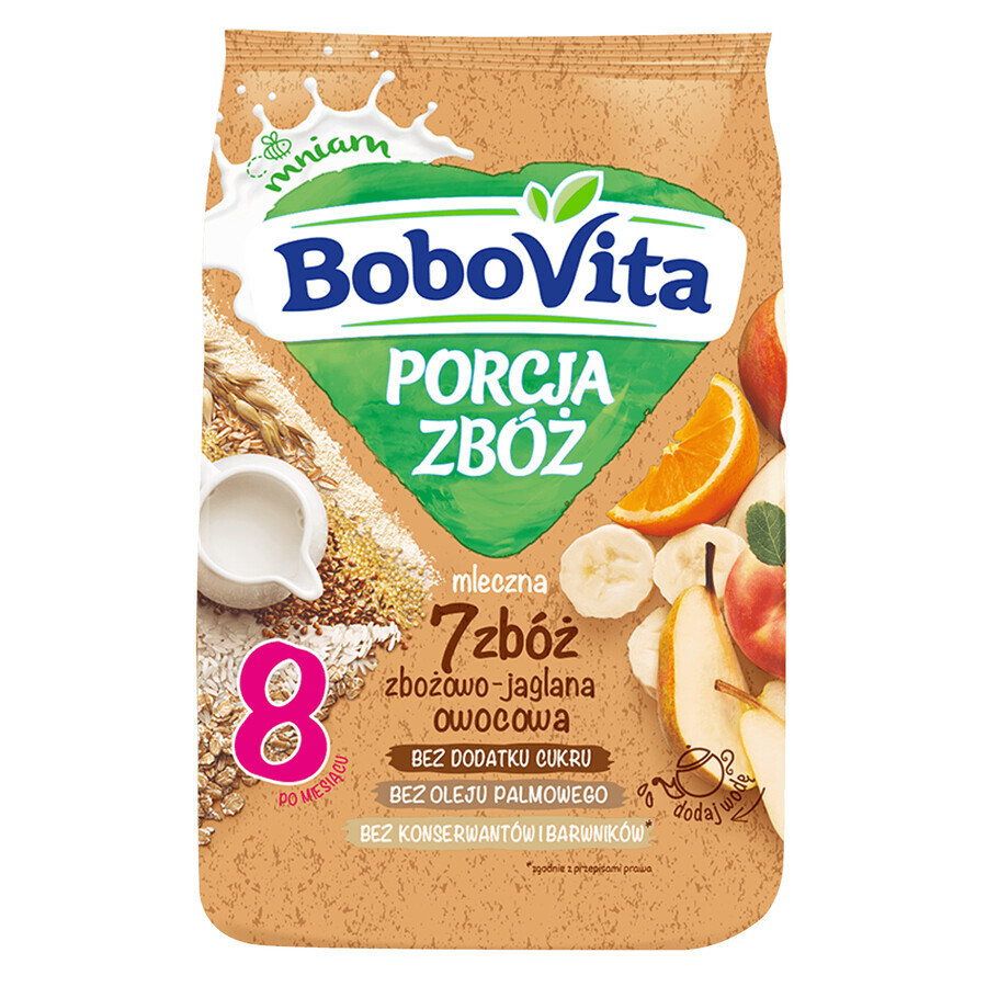 BoboVita Porcja Zbóż granen-eierpap 7 granen, fruit, melk, geen suiker toegevoegd, na 8 maanden, 210 g