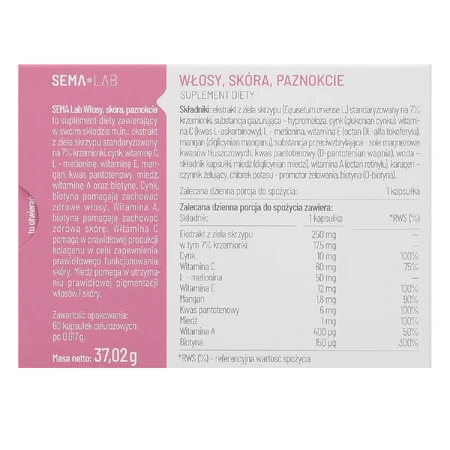 SEMA Lab Haar, Huid, Nagels, 60 cellulose capsules