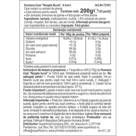 Humana Goodnight Tea, granulado, después de 4 meses, 200 g