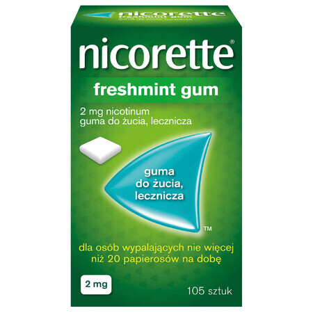 Nicorette FreshMint Gum 2 mg, kauwgom, medicinaal, 105 stuks