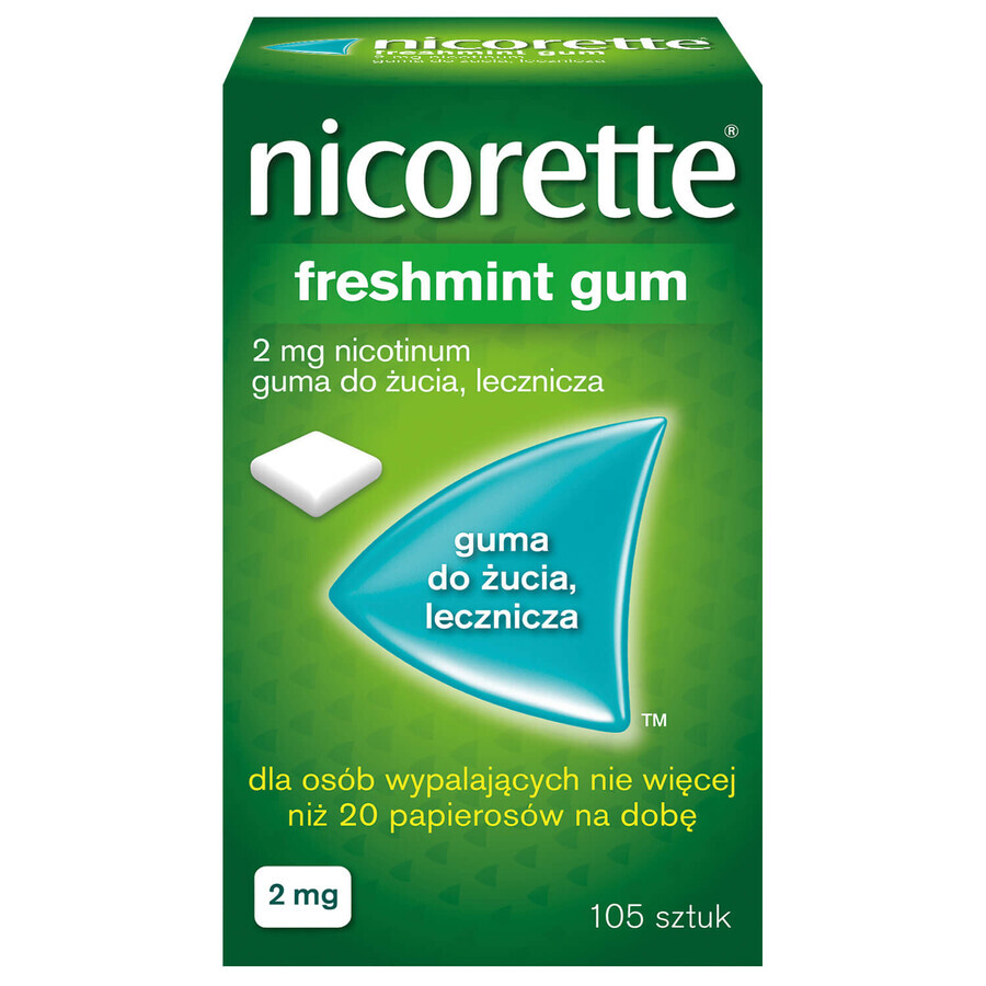 Nicorette FreshMint Gum 2 mg, kauwgom, medicinaal, 105 stuks