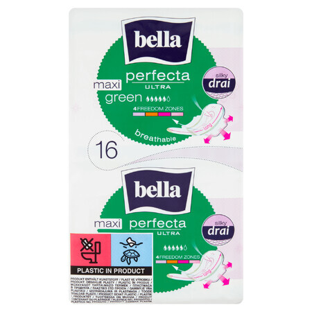 Bella Perfecta Ultra, SilkyDrai sanitary towels with wings, Maxi Green, 16 pcs