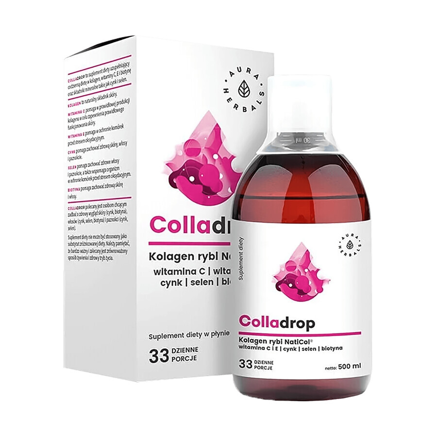 Aura Herbals, Colladrop NatiCol Colagen de pește + vitamina C, 500 ml