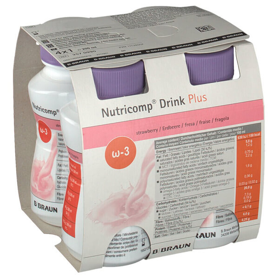 Nutricomp Drink Plus, preparato nutrizionale, gusto fragola, 4 x 200 ml