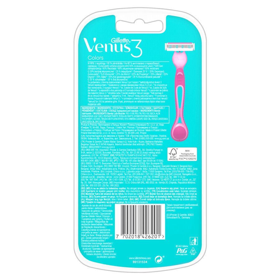 Gillette Venus 3, scheerapparaat voor vrouwen, wegwerp, 6 stuks