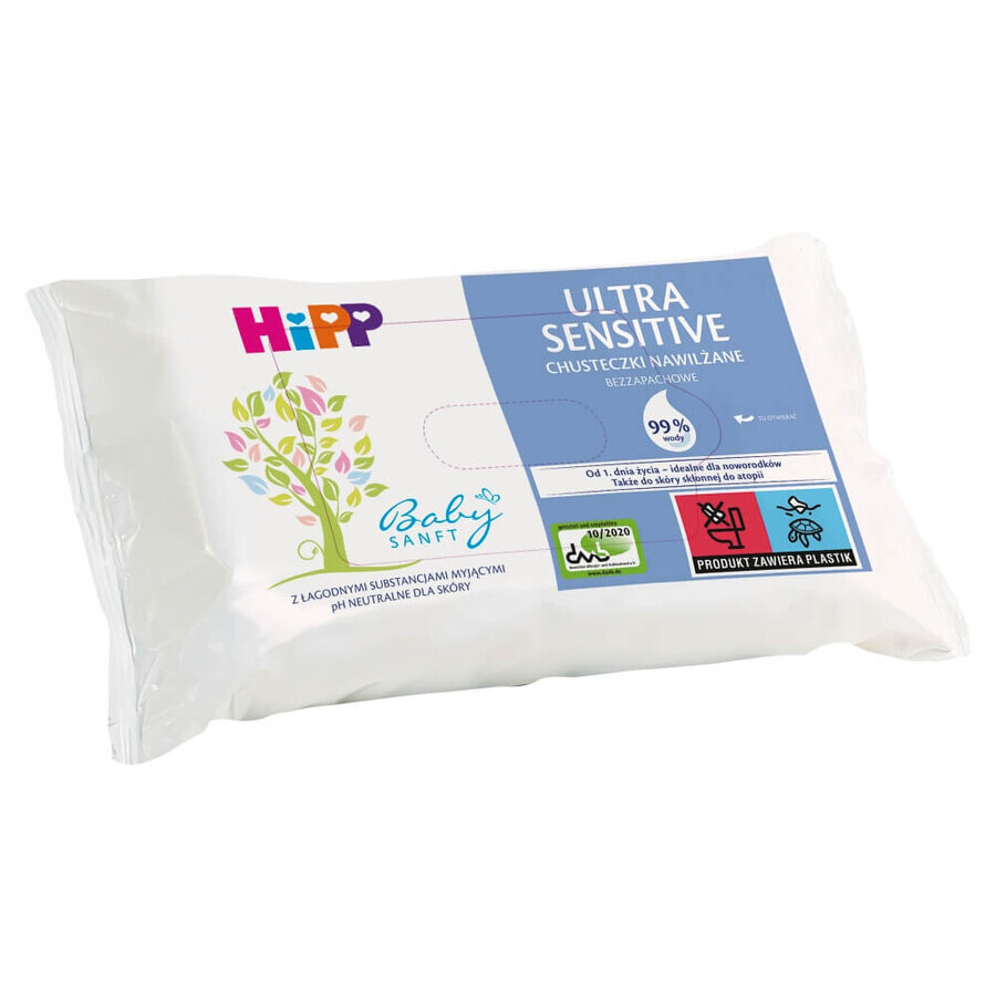 HiPP BabySanft Ultra Sensitiv, salviette umidificate, dal primo giorno di vita, 52 pezzi