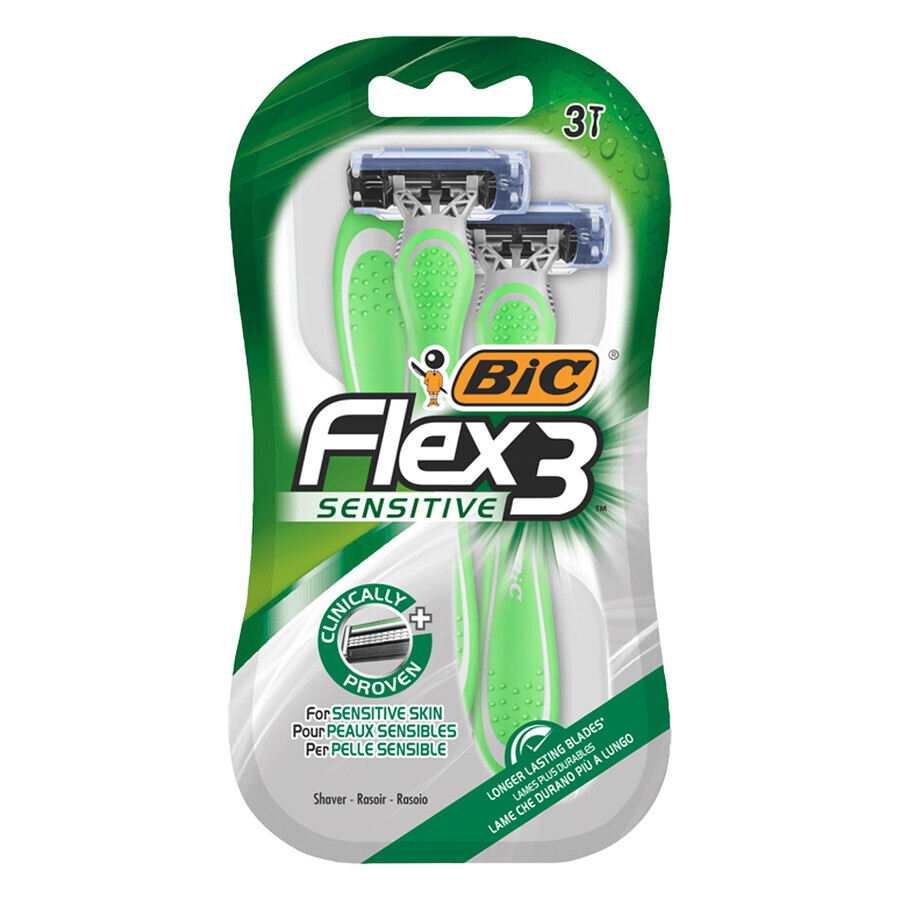 BIC Flex 3 Sensitive, scheermes voor mannen, drie mesjes, 3 stuks