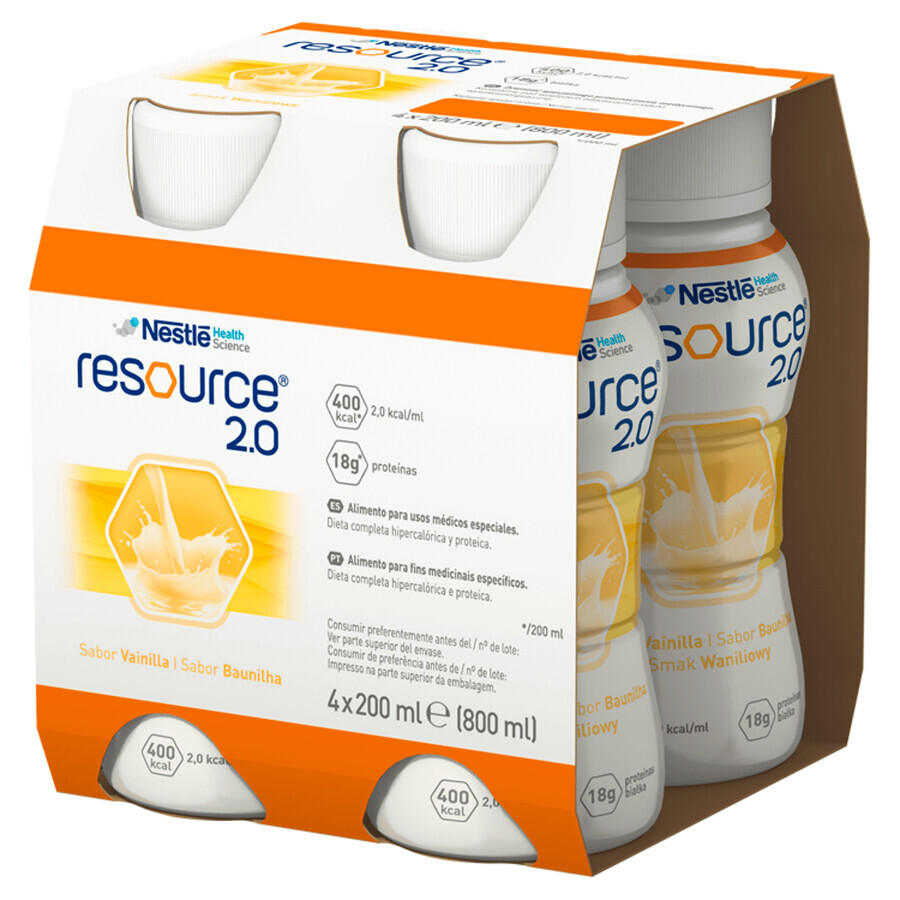 Resource 2.0, nutritional preparation, vanilla flavor, 4 x 200 ml