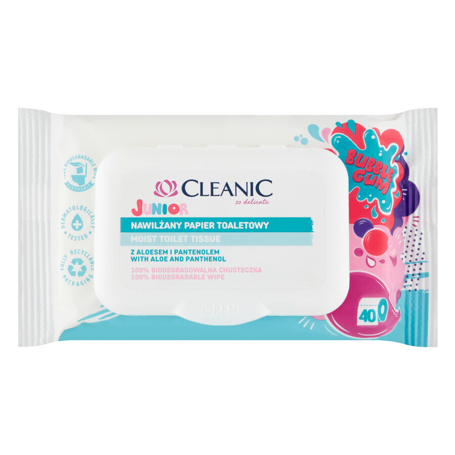 Cleanic Junior, papier hygiénique humidifié, chewing-gum, 40 pièces