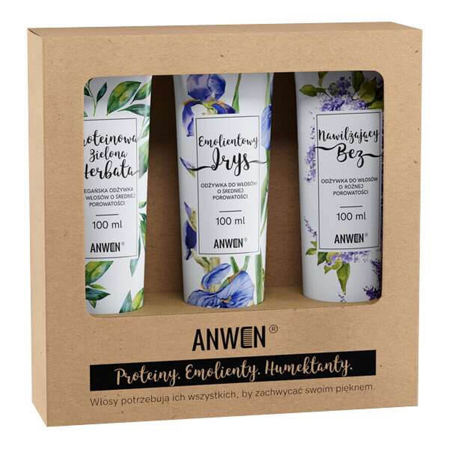 Anwen kit, vegan conditioners voor medium poreus haar, 3 x 100 ml