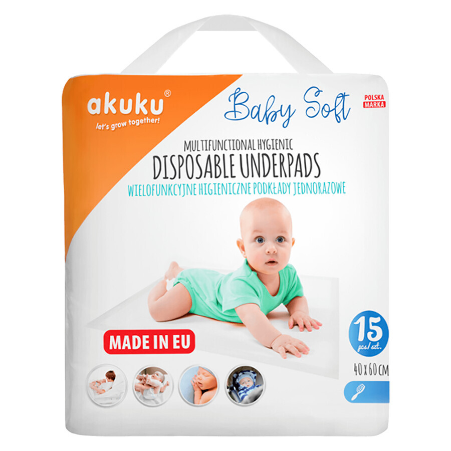 AKUKU Baby Soft, wegwerp maandverband, 40 x 60 cm, A0500, 15 stuks