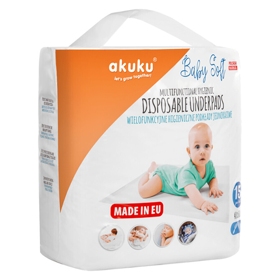 AKUKU Baby Soft, wegwerp maandverband, 40 x 60 cm, A0500, 15 stuks