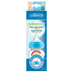 Dr Brown's Options+, ensemble biberon-tasse, biberon anti-colique, col large, 270 ml avec tétine, niveau 3 + embout buccal sans goutte, bleu