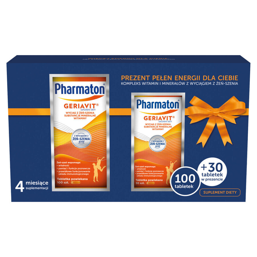 Pharmaton Geriavit set, 100 comprimés pelliculés + 30 comprimés en cadeau