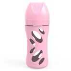 Twistshake, biberon anti-colique, verre, avec tétine M en silicone à débit moyen, rose, à partir de 2 mois, 260 ml