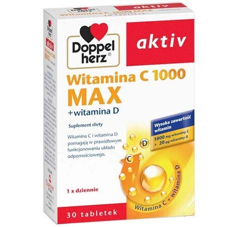 Doppelherz Aktiv Vitamine C 1000 Max + vitamine D, 30 tabletten