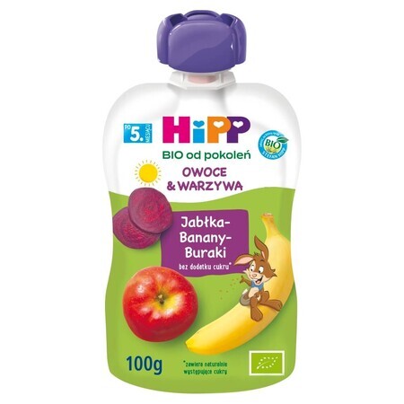 HiPP Groenten &amp; Fruit Bio, appel, banaan, rode biet, na 5 maanden, 100 g