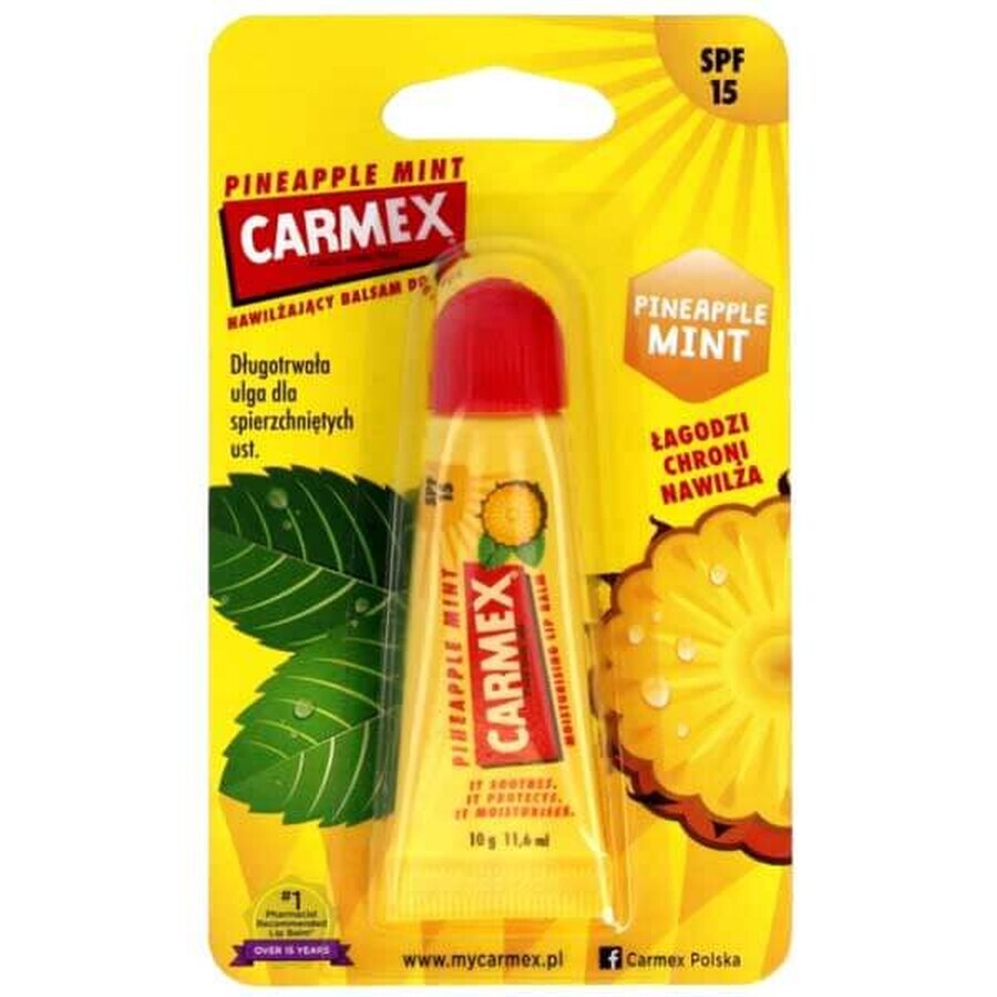 Carmex Pineapple Mint Moisturizing Lip Balm in Tube, SPF 15, 10g