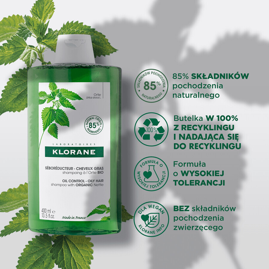 Klorane, shampoo op basis van brandnetelextract voor vet haar, 400 ml