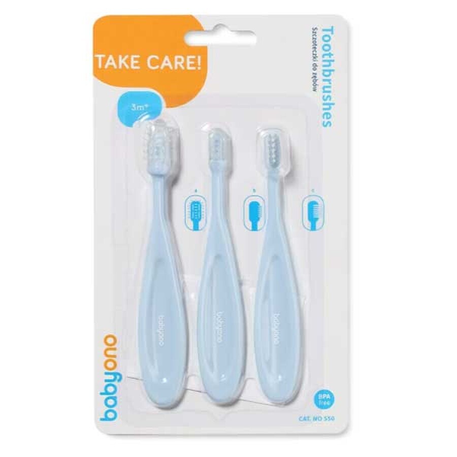 BabyOno, toothbrushes for babies and children, 550/02, blue, 3 pieces