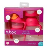 B.Box, cup for learning to drink, set 4 in 1, raspberry, from 4 months, 240 ml