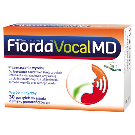 Fiorda Vocal MD, sabor naranja, 30 pastillas