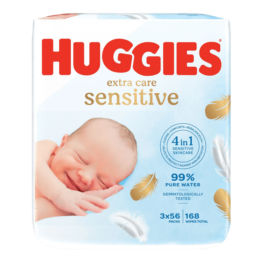 Huggies Extra Care Sensitive, vochtige doekjes, 3 x 56 stuks