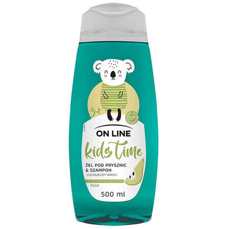 On Line Kids Time, 2-in-1 douchegel en shampoo met perengeur, vanaf 3 jaar, 500 ml