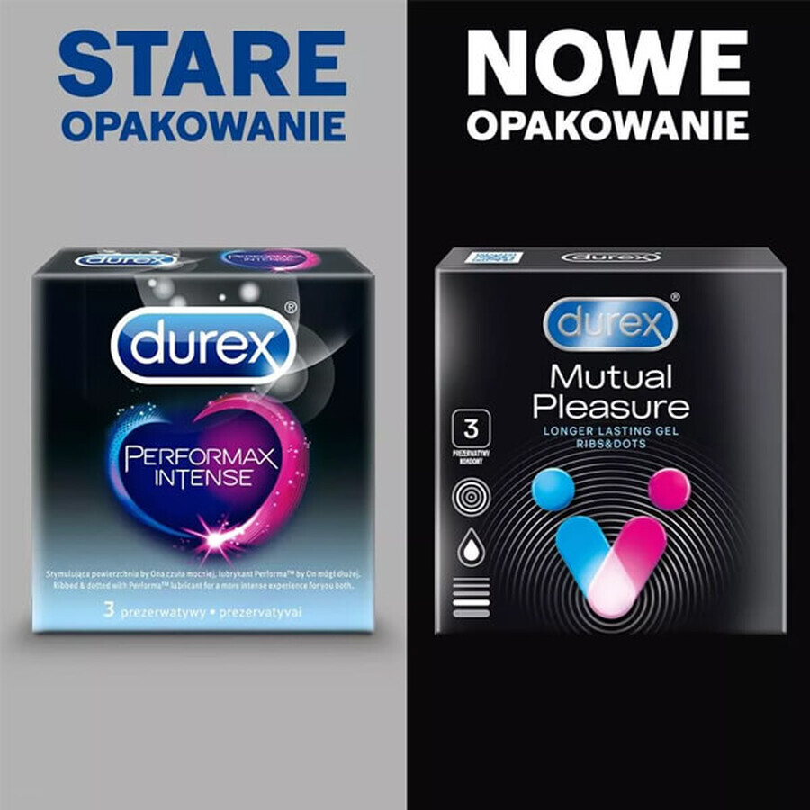 Durex Mutual Pleasure, condooms met geslachtsgemeenschap bevorderend glijmiddel, geribbeld met bies, 3 stuks