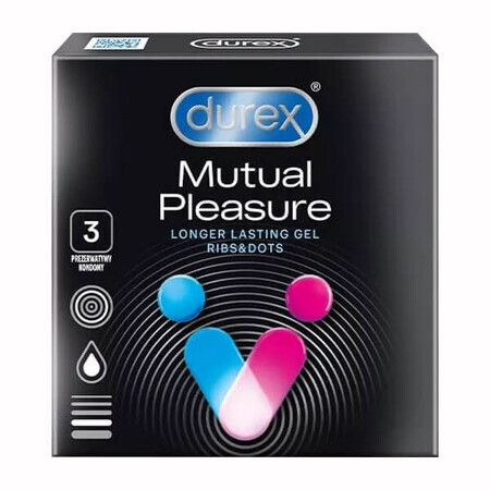 Durex Mutual Pleasure, condooms met geslachtsgemeenschap bevorderend glijmiddel, geribbeld met bies, 3 stuks