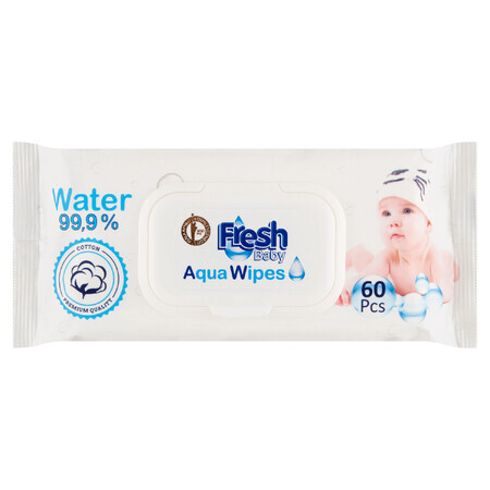 Aqua Wipes Fresh Baby, lingettes humidifiées à l'eau, coton, 60 pièces