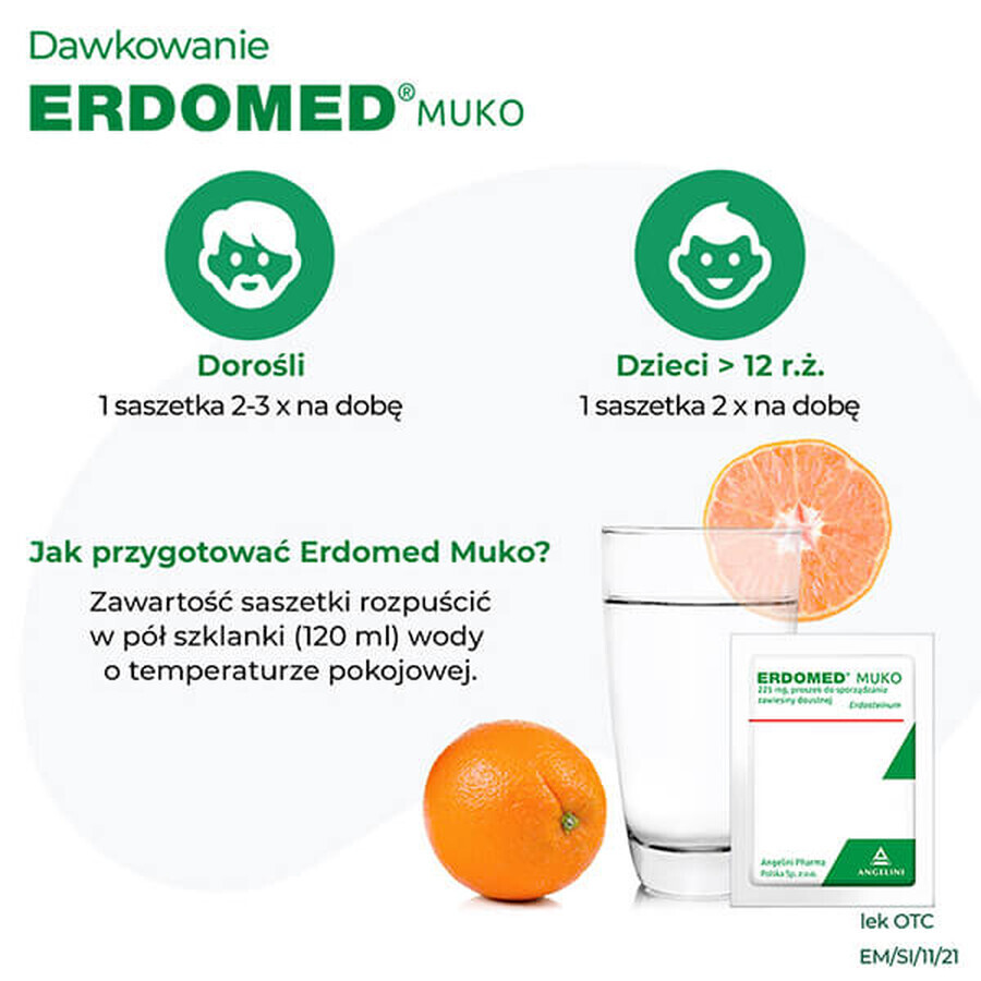 Erdomed Muko 225 mg, poeder voor orale suspensie, 20 sachets