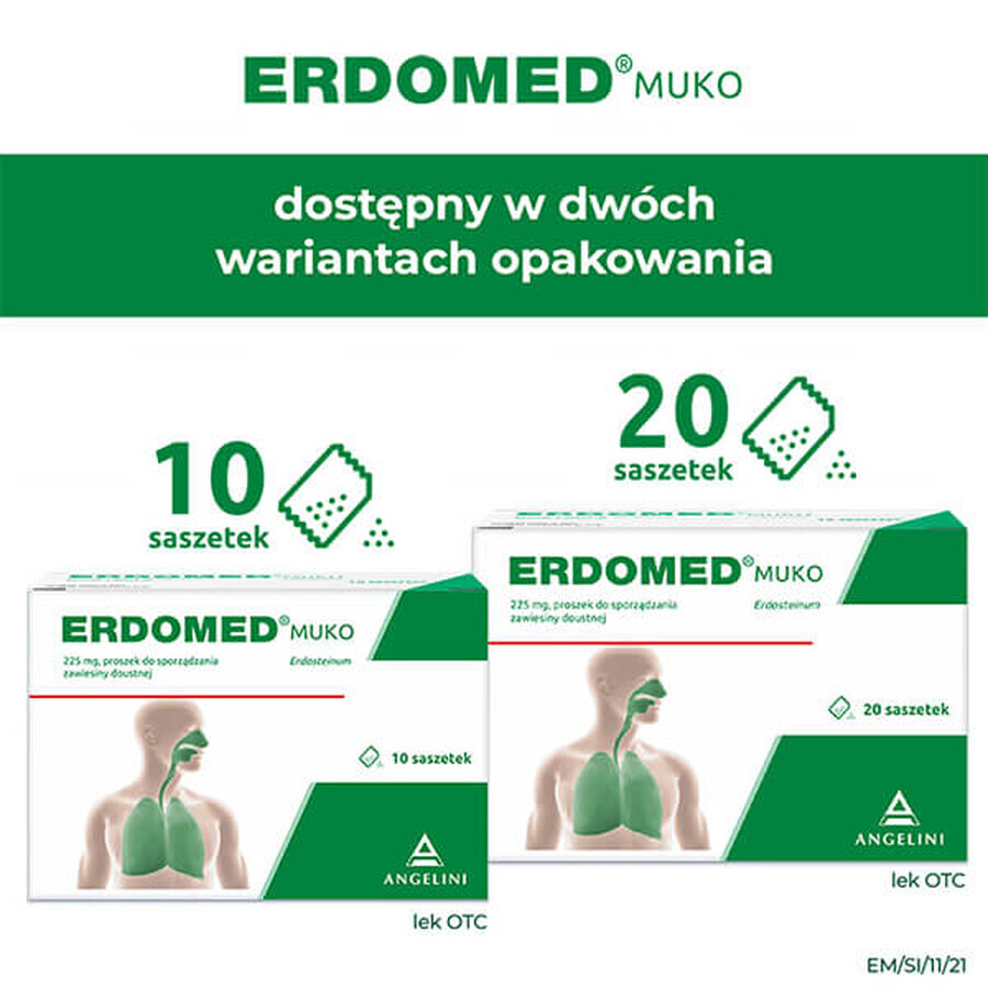 Erdomed Muko 225 mg, poeder voor orale suspensie, 20 sachets