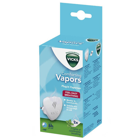 Vicks Comforting Vapors, contactolieverspreider + 2 navullingen, rozemarijn- en lavendelgeur