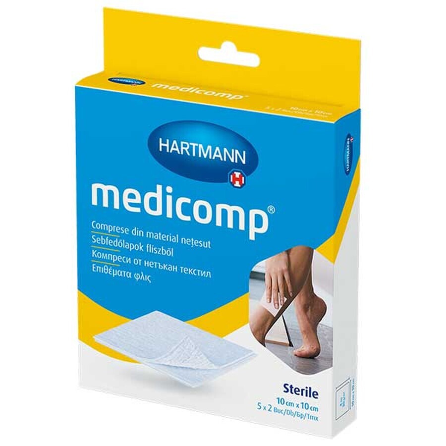 Medicomp, sterile Vliesstoffkompressen, 4 Lagen, 10 cm x 10 cm, 5 x 2 Stück.