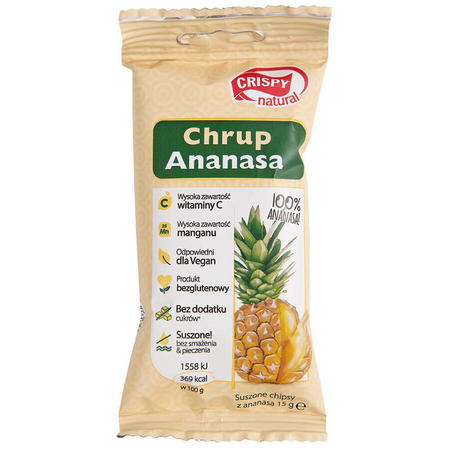 Patatine croccanti all'ananas naturale, patatine di ananas essiccate, 15 g