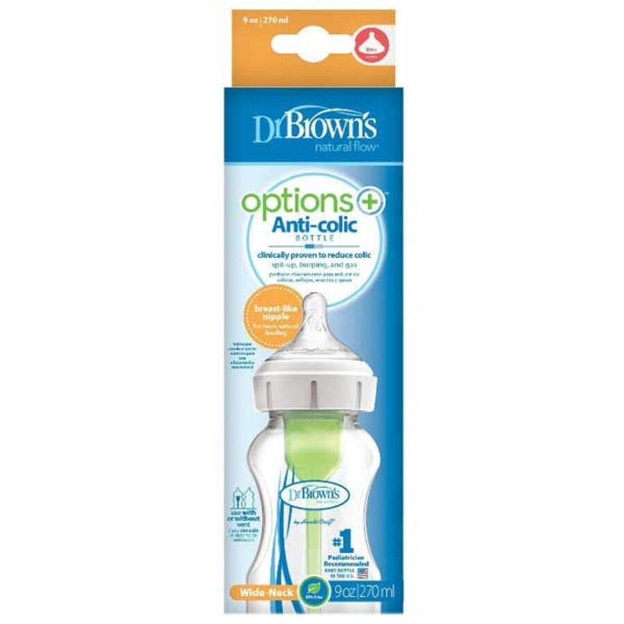 Dr Browns Options+, anti-colic fles, wijde hals, met speen, 0-3 maanden, 270 ml