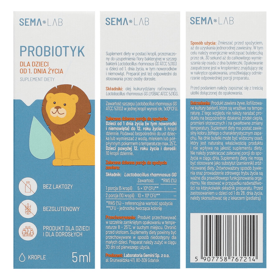 SEMA Lab Probioticum voor kinderen vanaf dag 1, druppels, 5 ml