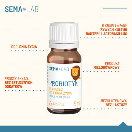 SEMA Lab Probioticum voor kinderen vanaf dag 1, druppels, 5 ml