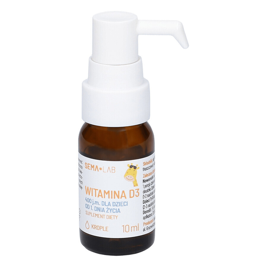 SEMA Lab Vitamine D3 400 UI pour les enfants à partir du 1er jour, gouttes, 10 ml