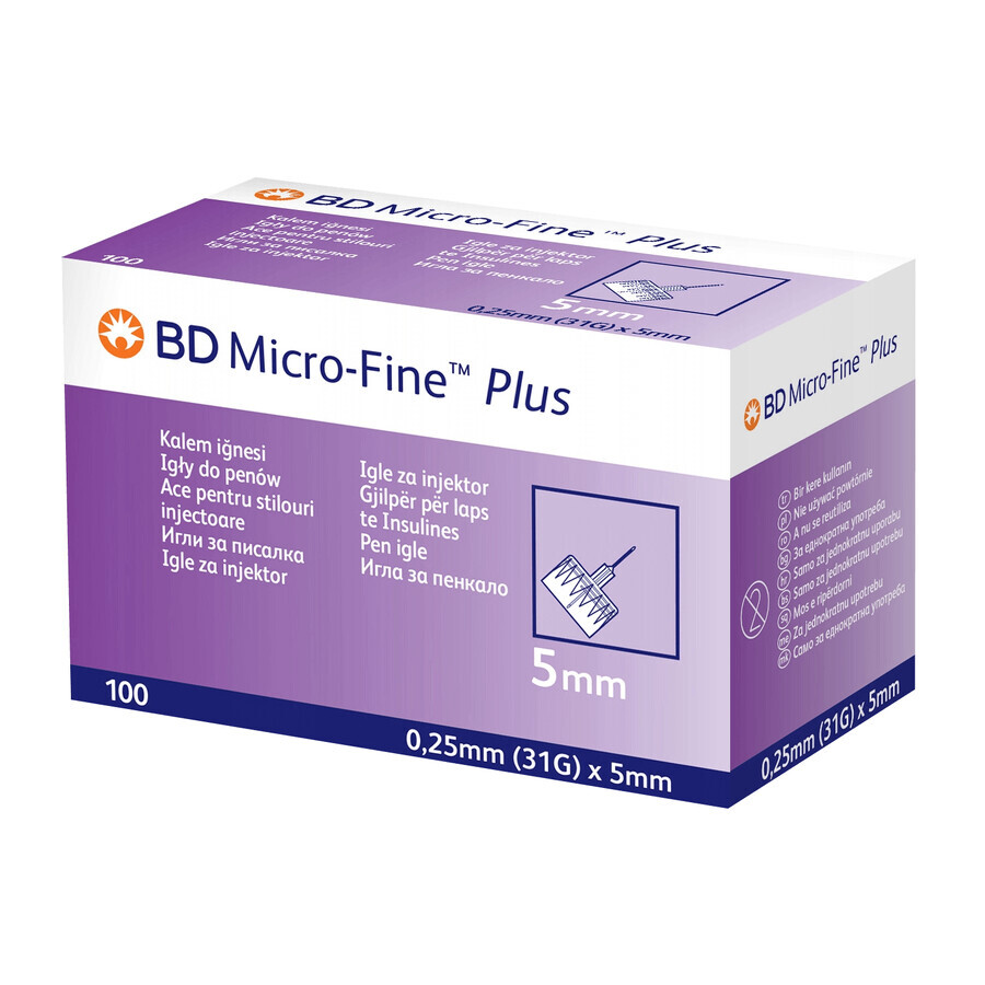 BD Micro-Fine Plus, 31G (0,25 mm) x 5 mm insulinepenaalden, 100 stuks