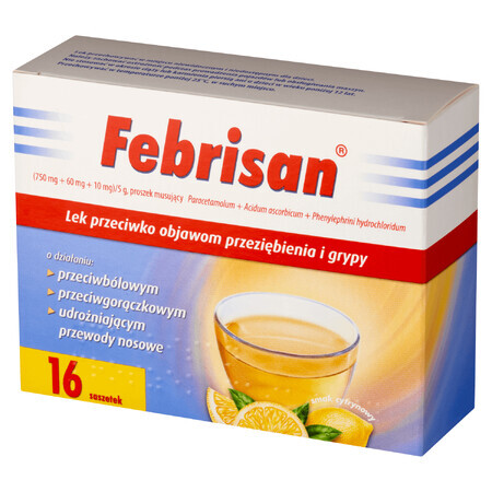 Febrisan (750 mg + 60 mg + 10 mg)/ 5 g, effervescent powder, 16 sachets