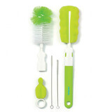 BabyOno Baby Bottle and Teat Brush Set with Interchangeable Handle with Mini Sponge, Green, 1 Set