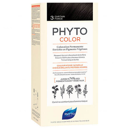 Phyto Color, tinte para el cabello, 3 castaño oscuro, 50 ml