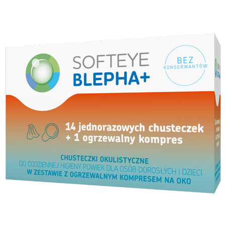 Softeye Belpha +, oogheelkundige doekjes, 14 stuks + verwarmd oogkompres, 1 stuk