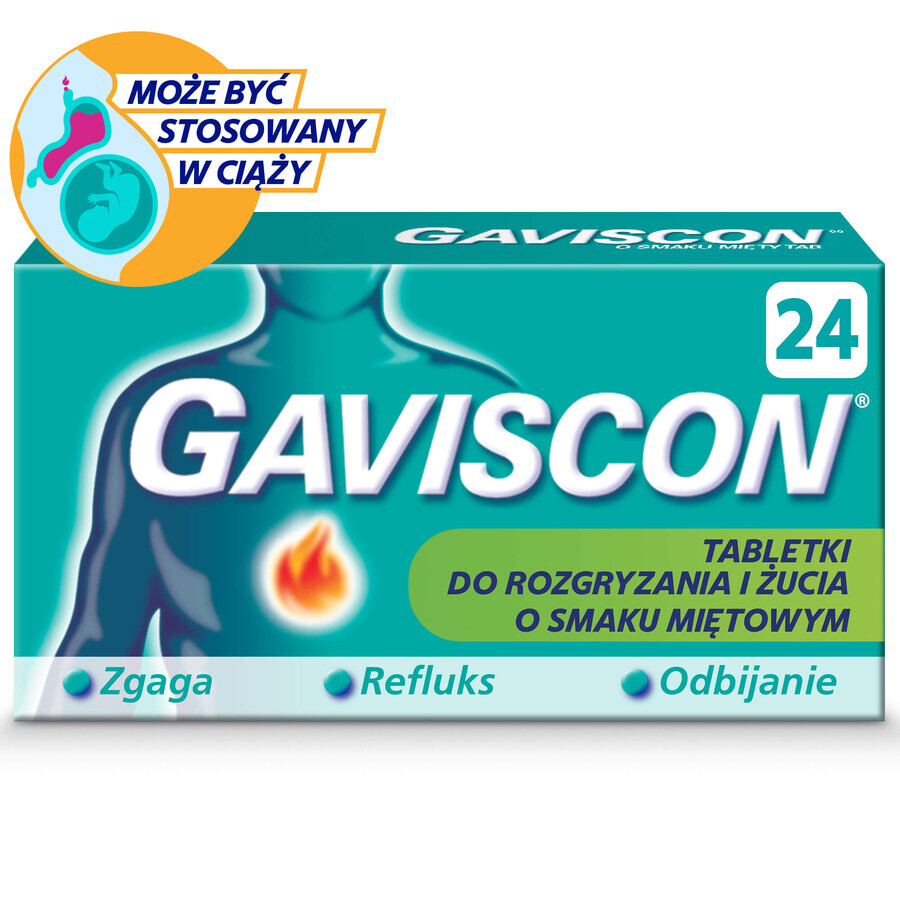 Gaviscon minttab 250 mg + 133,5 mg + 80 mg, 24 kauwtabletten