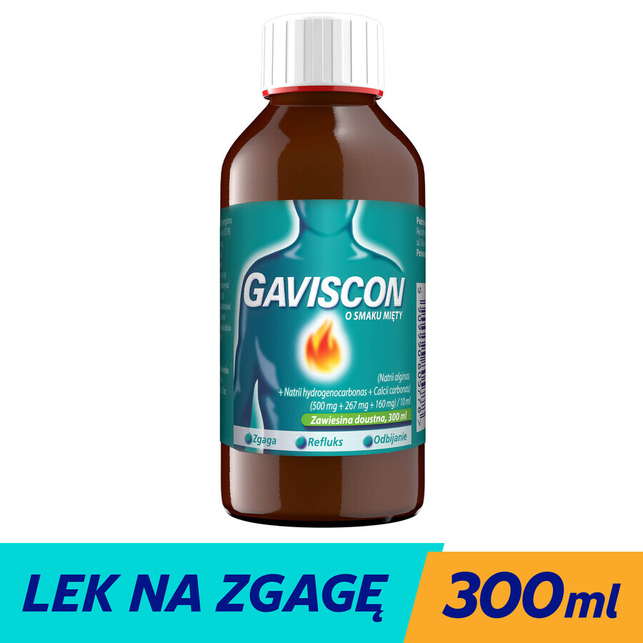 Gaviscon met muntsmaak (500 mg + 267 mg + 160 mg)/ 10 ml, suspensie voor oraal gebruik, 300 ml