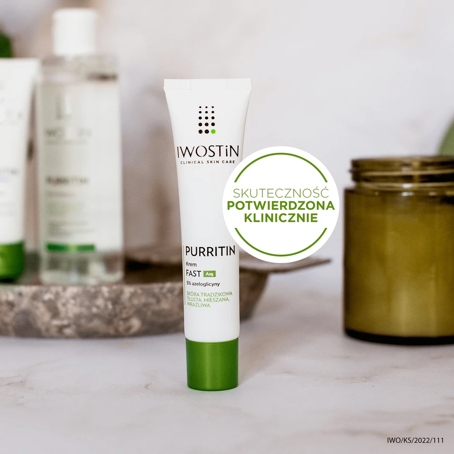 Iwostin Purritin, Crema Fast Azg 5% ​​azeloglicina, piel con acné, grasa, mixta, sensible, 40 ml