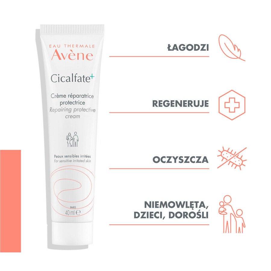 Avene Cicalfate+, regenererende beschermende crème voor de hele familie, gevoelige en geïrriteerde huid, 40 ml