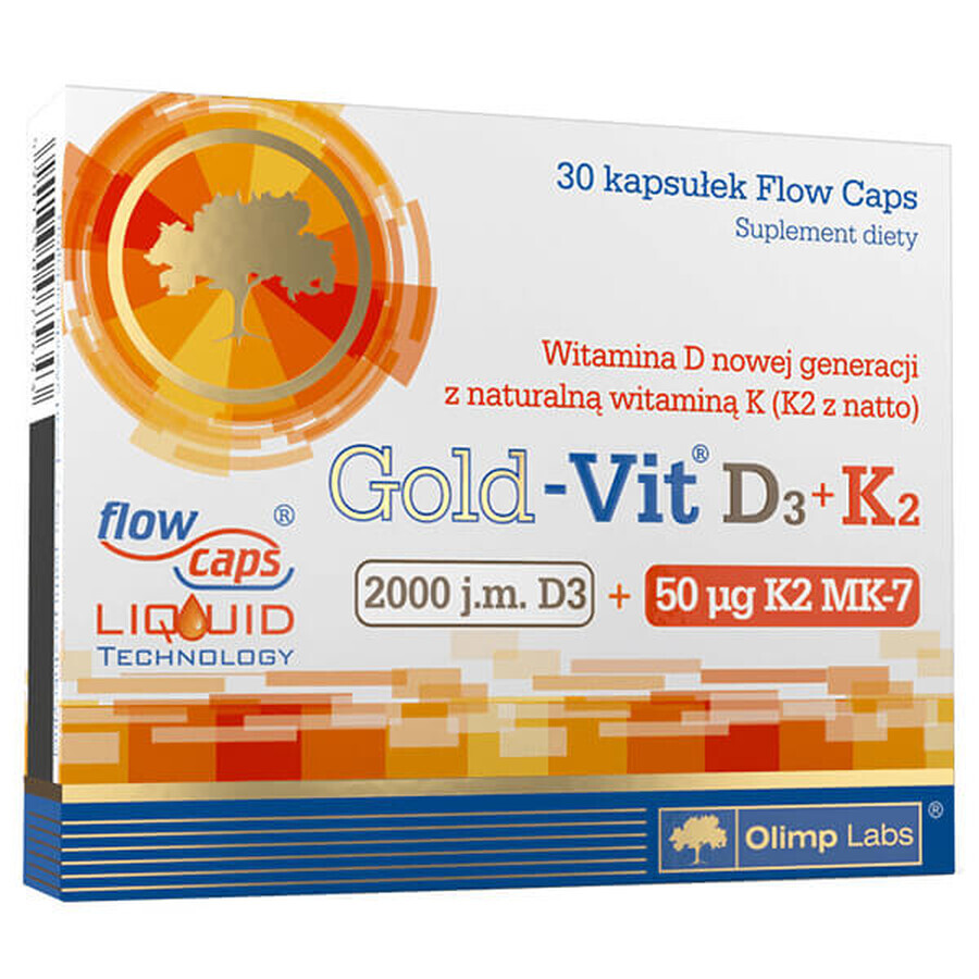 Olimp Gold-Vit D3 + K2, Vitamin D 2000 IU + Vitamin K 50 µg, 30 Kapseln